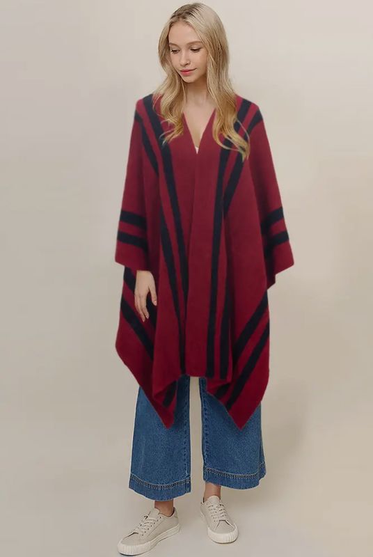 Striped Pattern Print Ruana