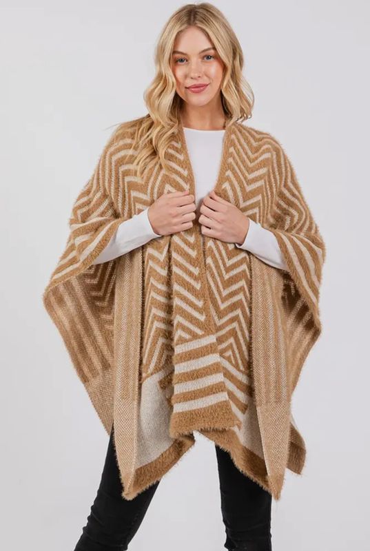 Chevron Fuzzy Ruana Winter Cardigan
