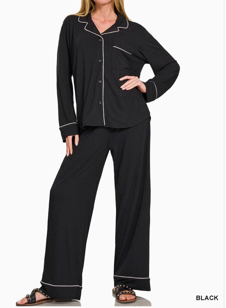 Button Down 2 Piece Pajama Set