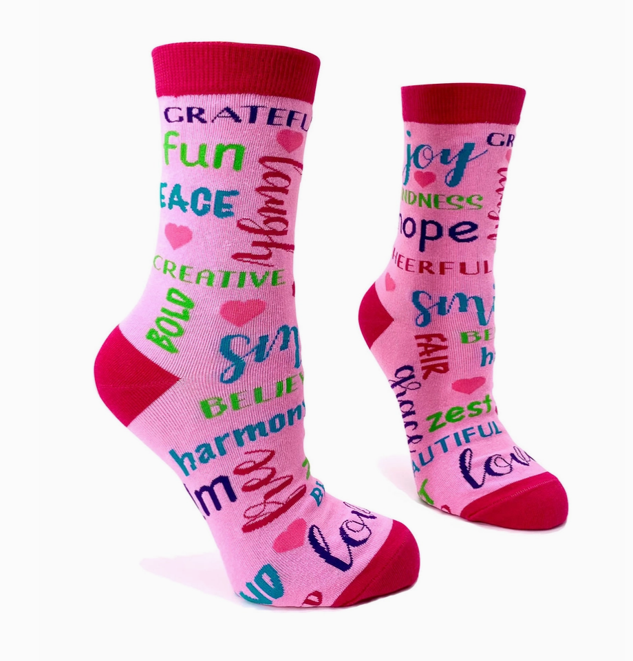 Positivity Words Novelty Crew Socks