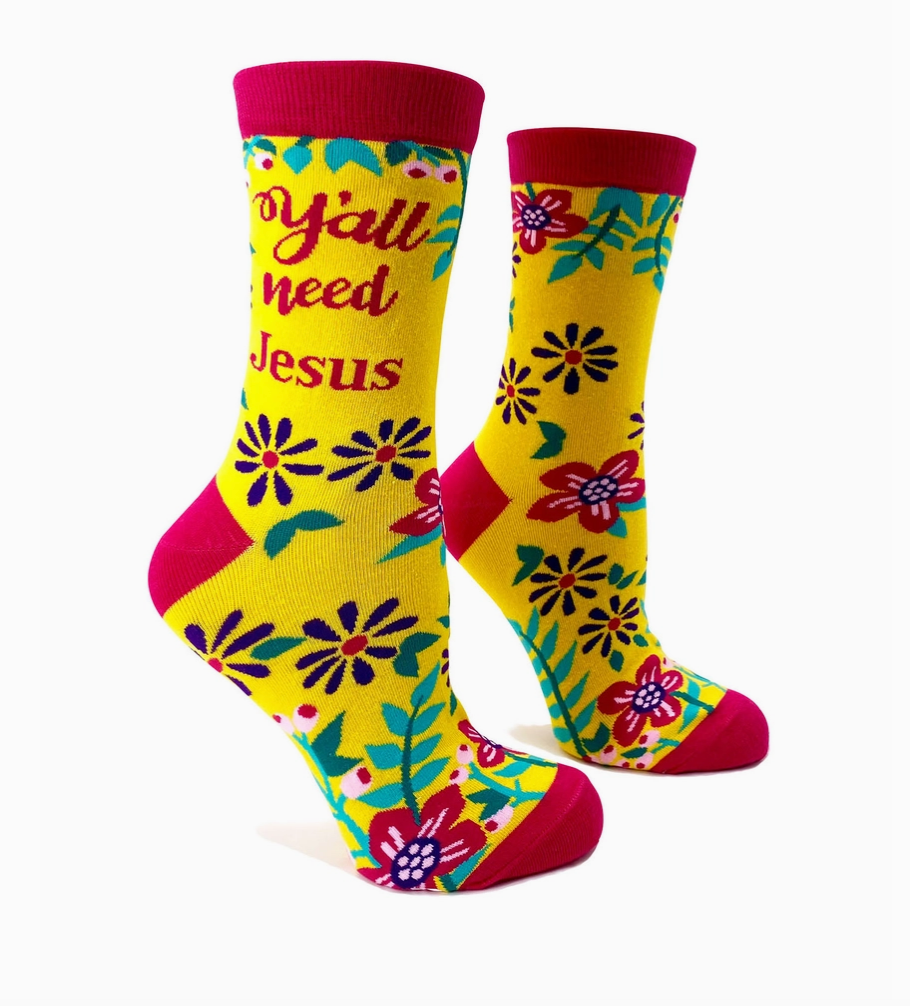 Y&#39;all Need Jesus Novelty Crew Socks