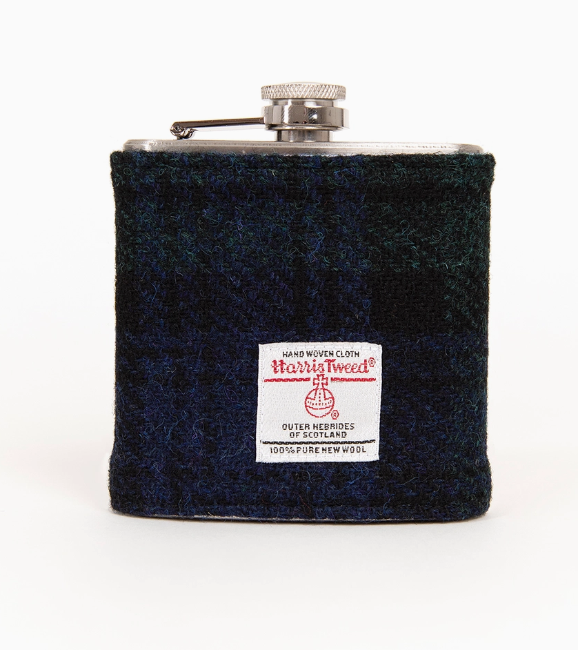 6oz Harris Tweed Hip Flask, Color: Black Watch Tartan