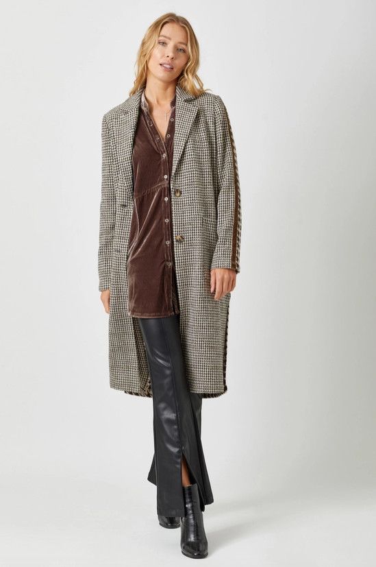 Tape Trim Houndstooth Coat, Brown