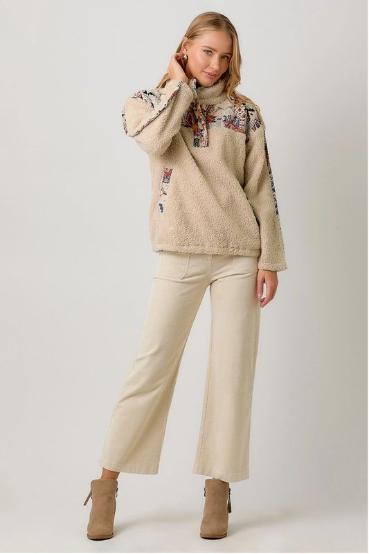 Mixed Media Fleece Pullover, Oatmeal