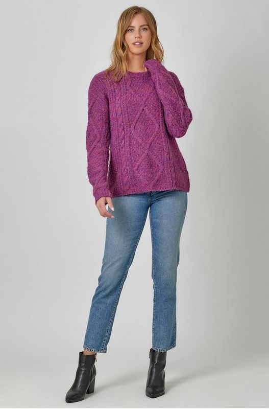 Cable Knit Sweater Top, Purple