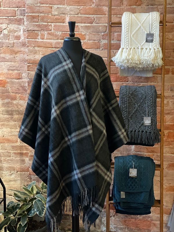Thompson Charcoal Tartan Lambswool Cape