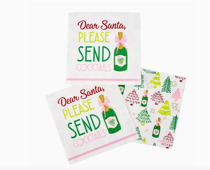 Dear Santa Cocktail Napkins White/Green/Pink 5&quot;