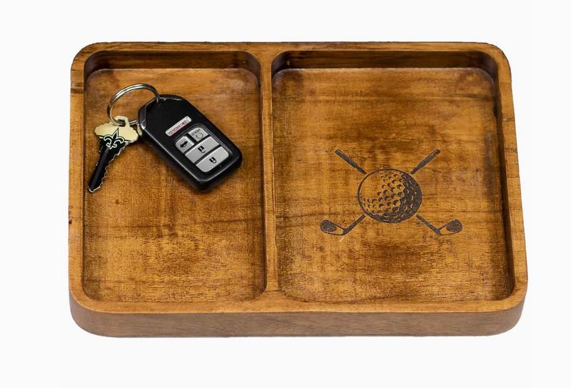 Golf Etched Wood Valet Tray Natural 10x7x1