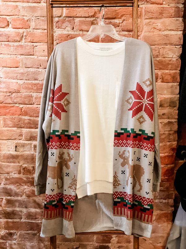 Christmas Print Knit Casual Style Cardigan