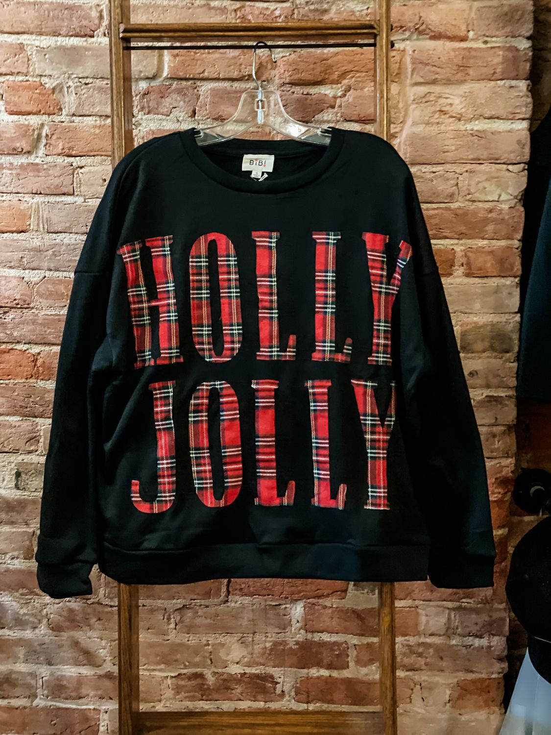 Plaid Holly Jolly Lettering Christmas Sweatshirt