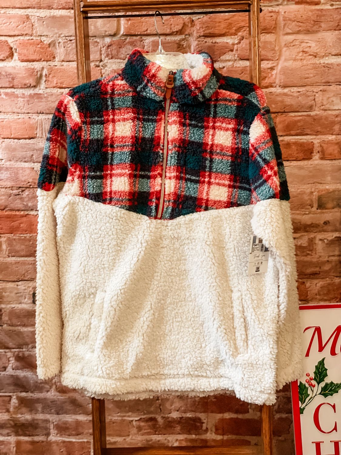 Kate Sherpa Plaid Print Pullover