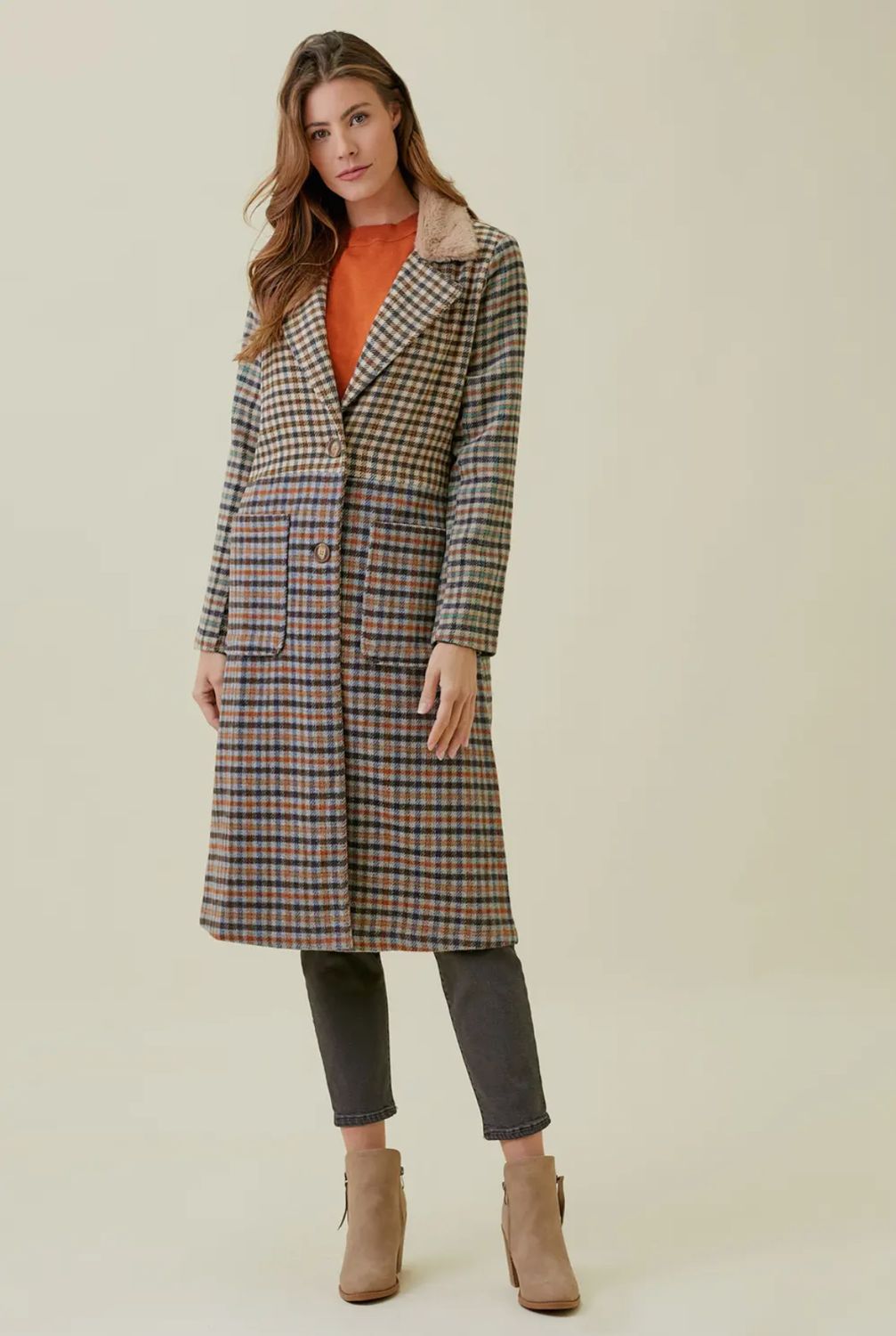 Mixed Plaid Long Coat