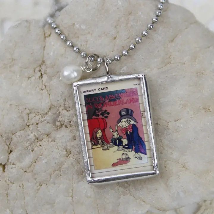 Vintage Book Cover Charm Necklace, Color: Alice in Wonderland