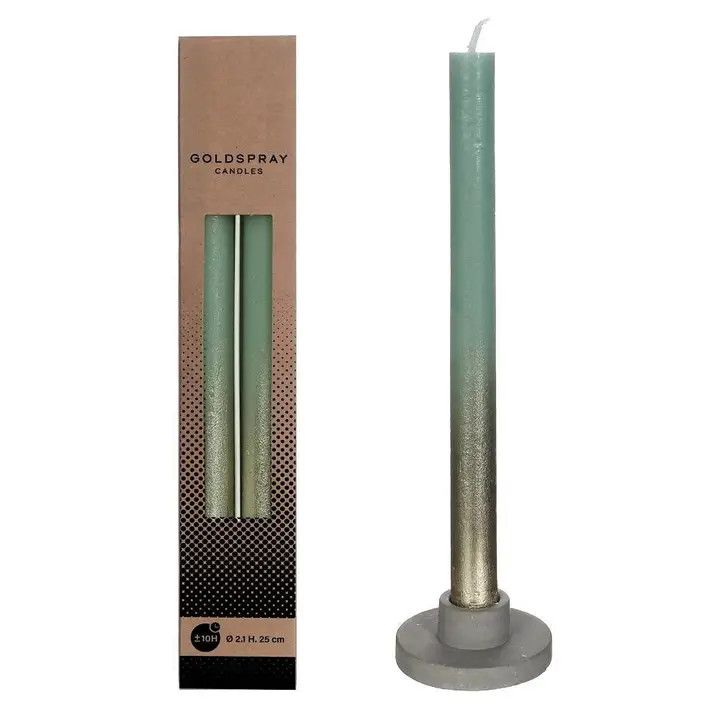 Dinner Candle Ø2.1 H. 25cm Eucalyptus W. Gold Spray set of 2