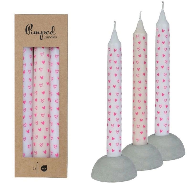 Pimped Candles Hearts Ø2.2 H.20 cm Pink 3 Ass.