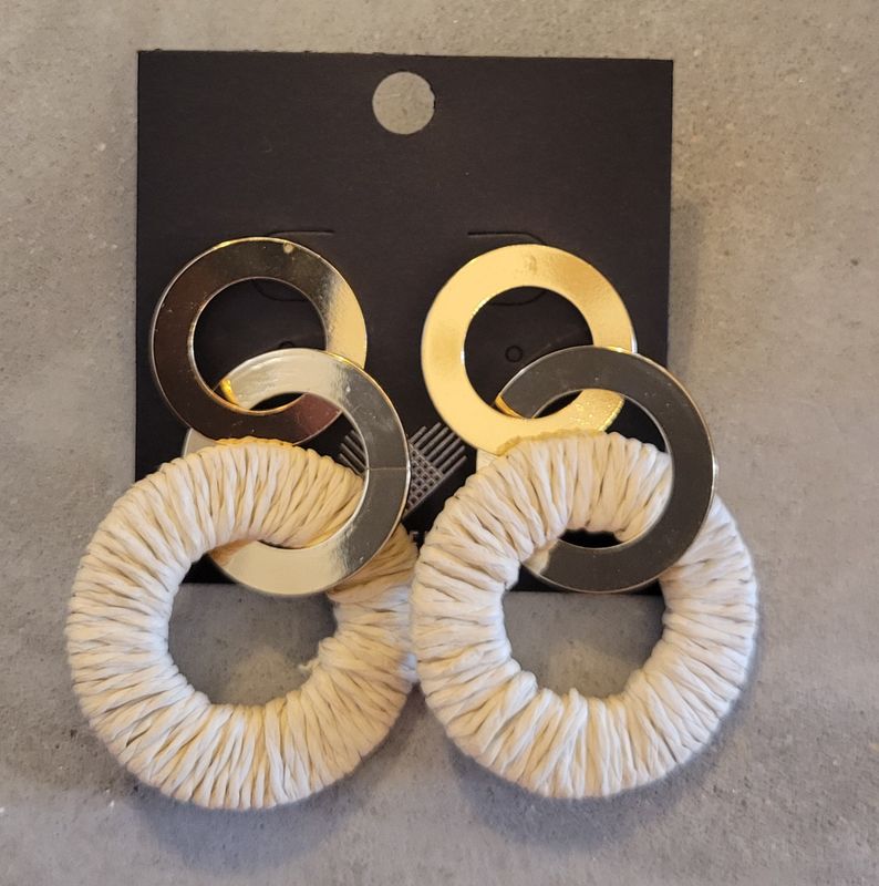 Braided Circle Disc Link Drop Earrings, Ivory