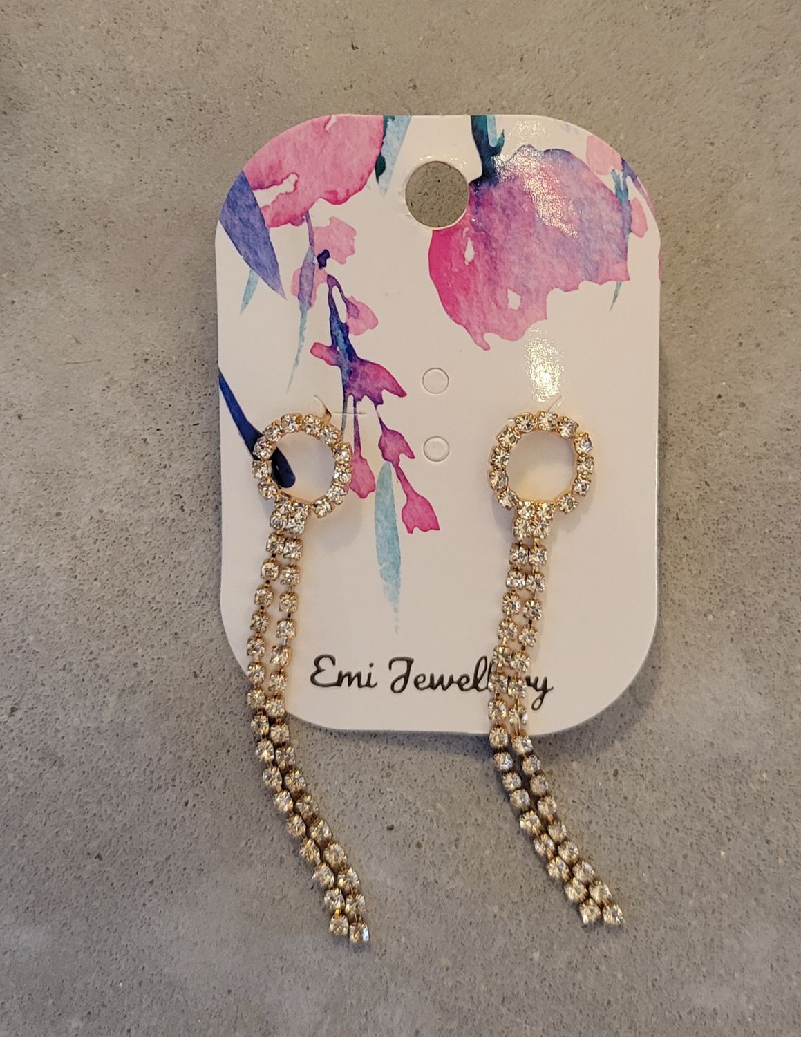 Gold Tone Circle Cubic Zirconia Drop Earrings