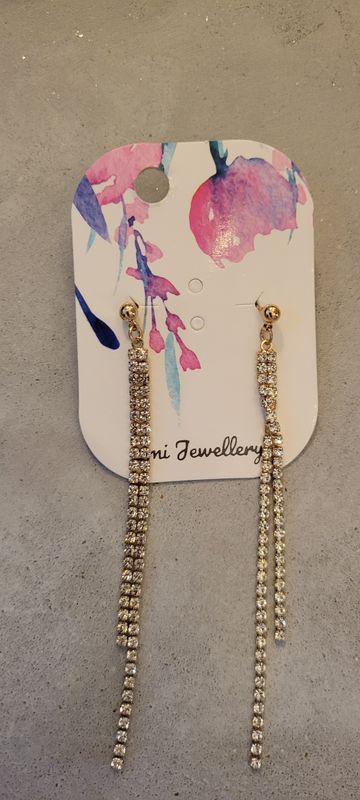 Gold Tone Delicate Double Strand Cubic Zirconia Earrings