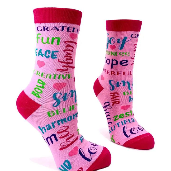 Women&#39;s Novelty Crew Socks, Color: Positivity Words