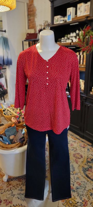 LS Solid Button Down Blouse W/ Print