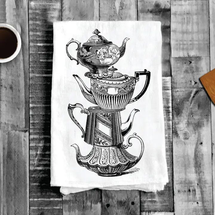 Tea Pot, Cotton Tea Towels