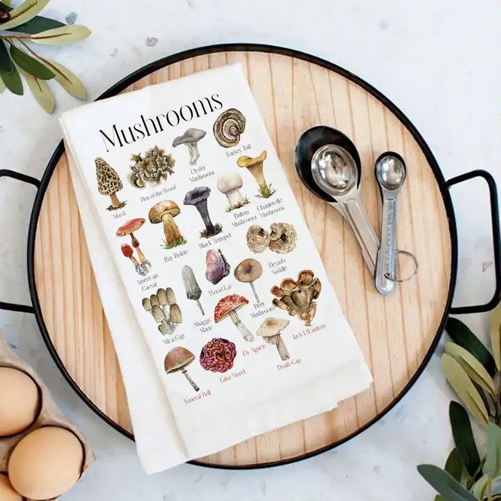 Vintage Mushrooms Variety Tea Towel