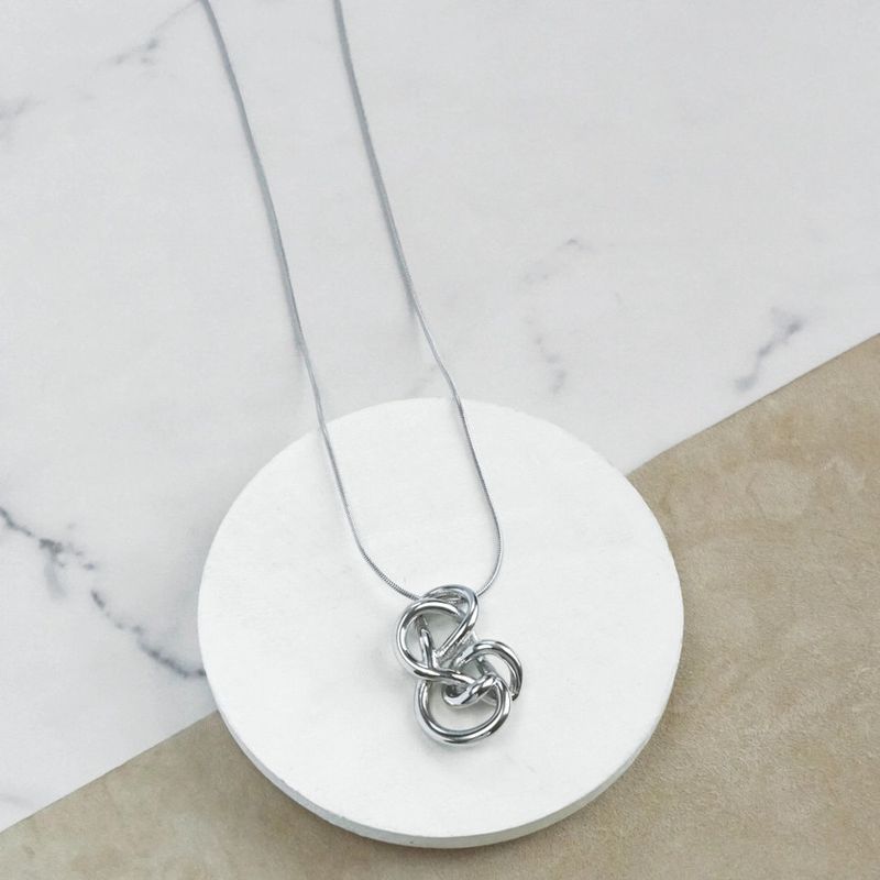 Minimalist Mid-Length Abstract Pendant Necklace, Silver Tone