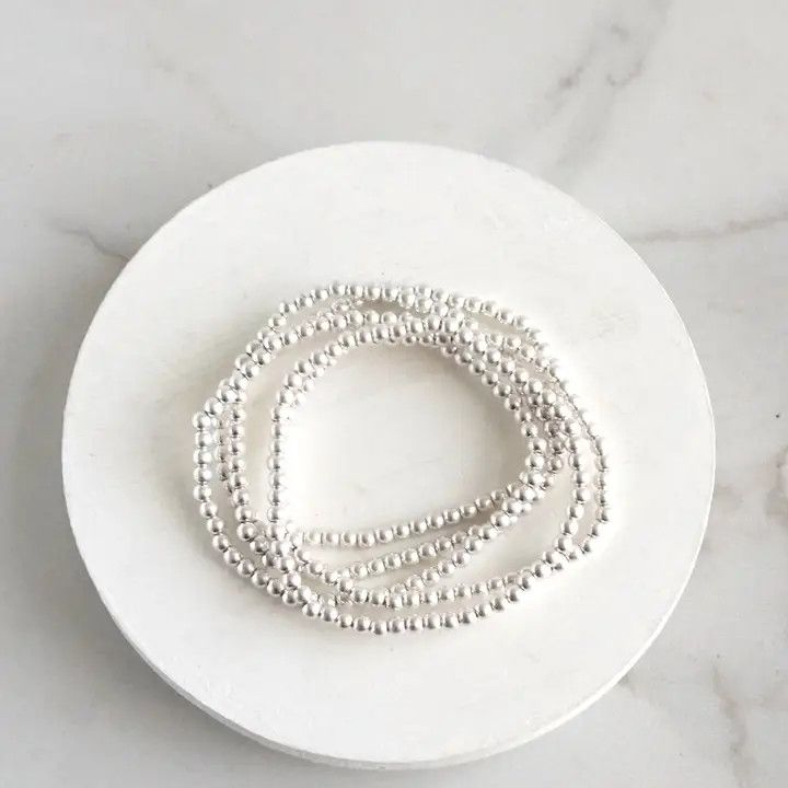 Small Ball Beads Bracelet Stack of 5 Bracelets, Silver Tone