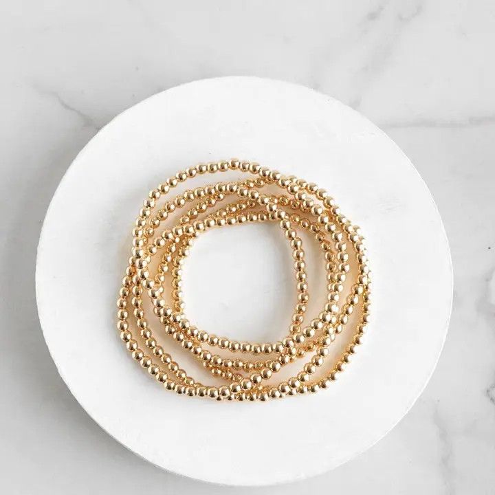 Small Ball Beads Bracelet Stack of 5 Bracelets Worn Gold