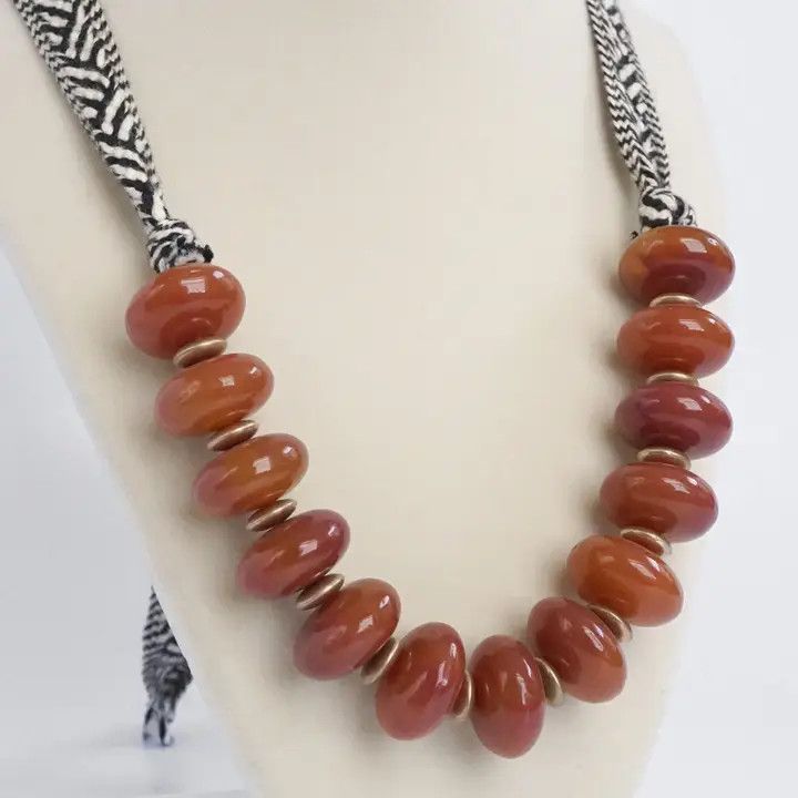 Tie Back Boho Necklace w/ Chunky Resin Amber Beads