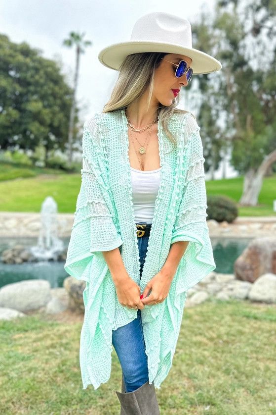 3D Textured Open Front Soft Kimono Cardigan