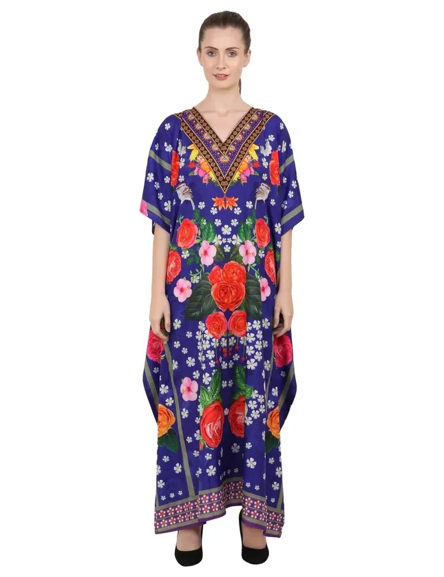 Plus Size Loungewear Maxi Dress Kaftan, Color: Blue Multi