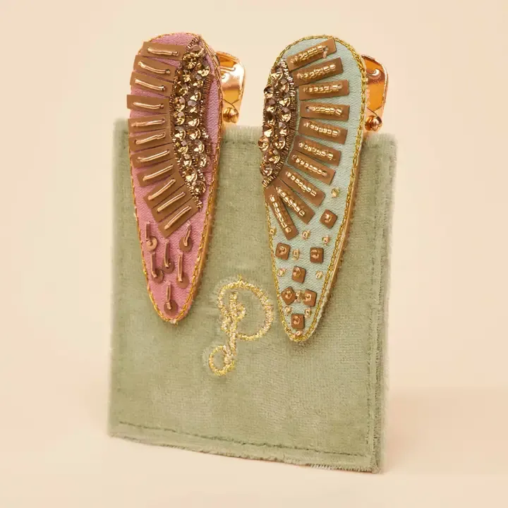 Jewelled Hair Clips, Color: Pastel Sunrise