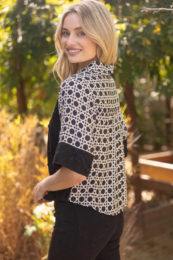 Floral Textured Contrast Print Button-Up Shirt