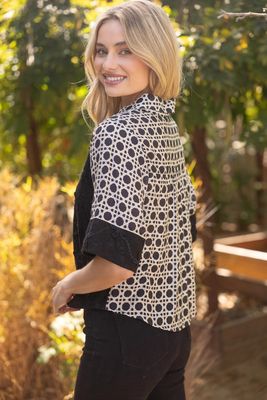 Floral Textured Contrast Print Button-Up Shirt