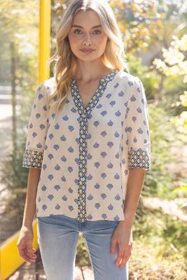 Floral Contrast Print Details Button-Up Top