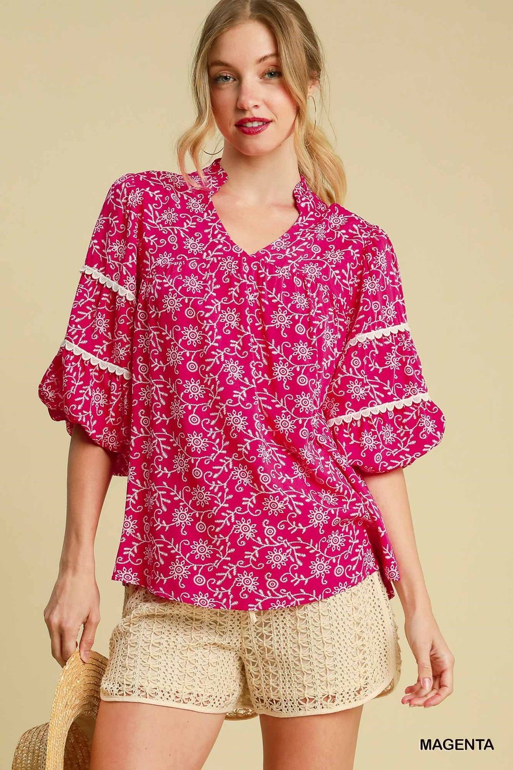 Printed Split Neck Top