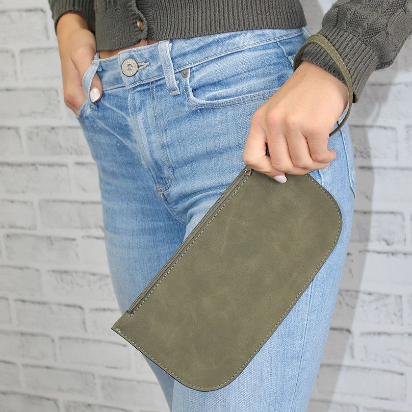 Faux Suede Wristlet, Color: Army