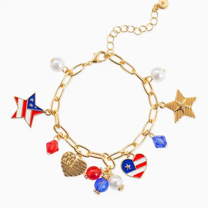 Charm Bracelet, Color: Americana Patriotic Acrylic Bead