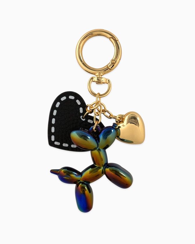 Bag Charm, Color: Chrome Black Balloon Dog W/ Heart