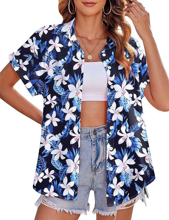 Tropical Beach Short Sleeve Shirt, Size: SM, Color: Blue Hawaiian