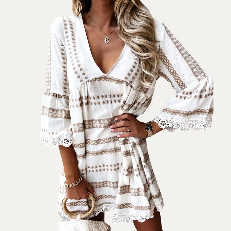 V-Neck Crochet Lace Mini Dress