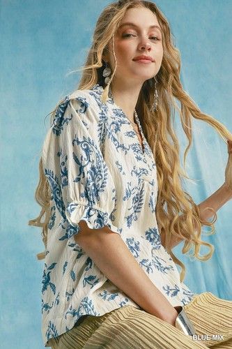 Willow Vine Ruffle Trim Blouse