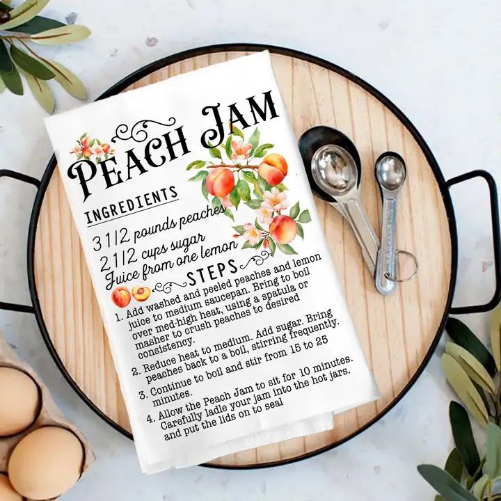 Fresh Peach Jame Recipe Tea Towel