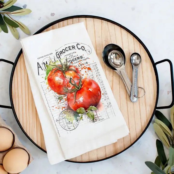 Vintage Farmhouse Tomatoes Vegetables Flour Sack Tea Towel