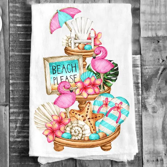 Beach Please 3 Tier Tray Kitchen Cotton Tea Towel