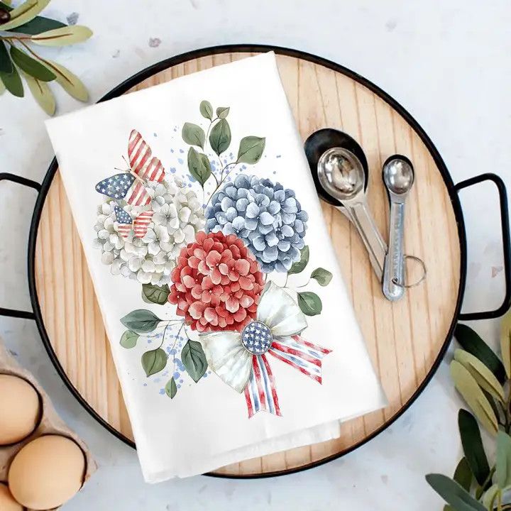 Patriotic Hydrangea Butterfly Tea Towel