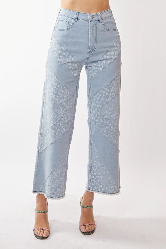 Wide Opening Ditsy Floral and Paisley Print Jeans