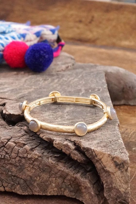 Jeweled Golden Bangle/Semi-Precious Stones, Color: Gray