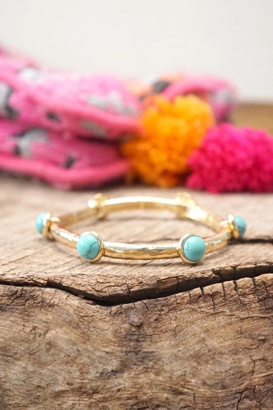 Jeweled Golden Bangle/Semi-Precious Stones